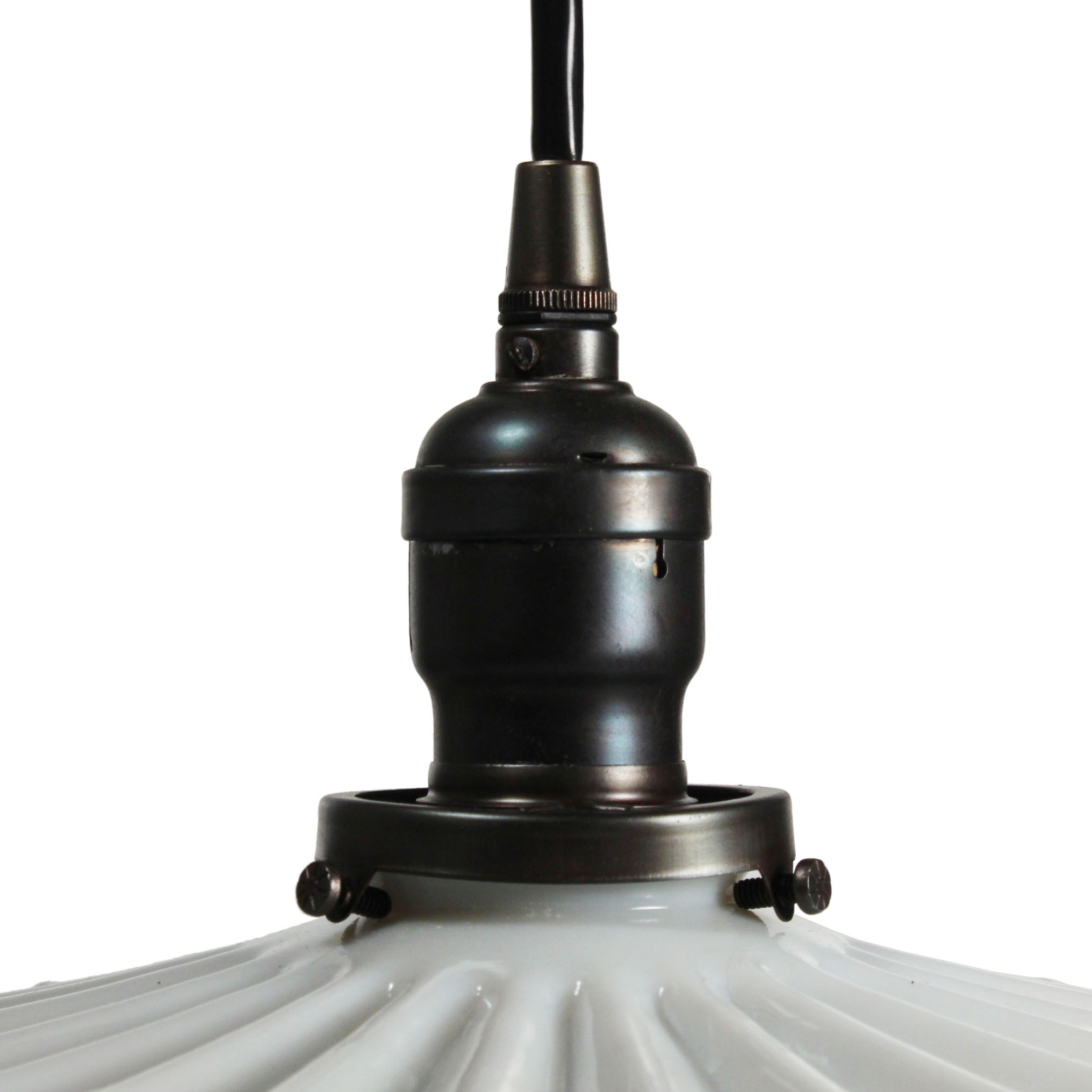 Antique Industrial Pendant Light with Ruffled Milk Glass ...