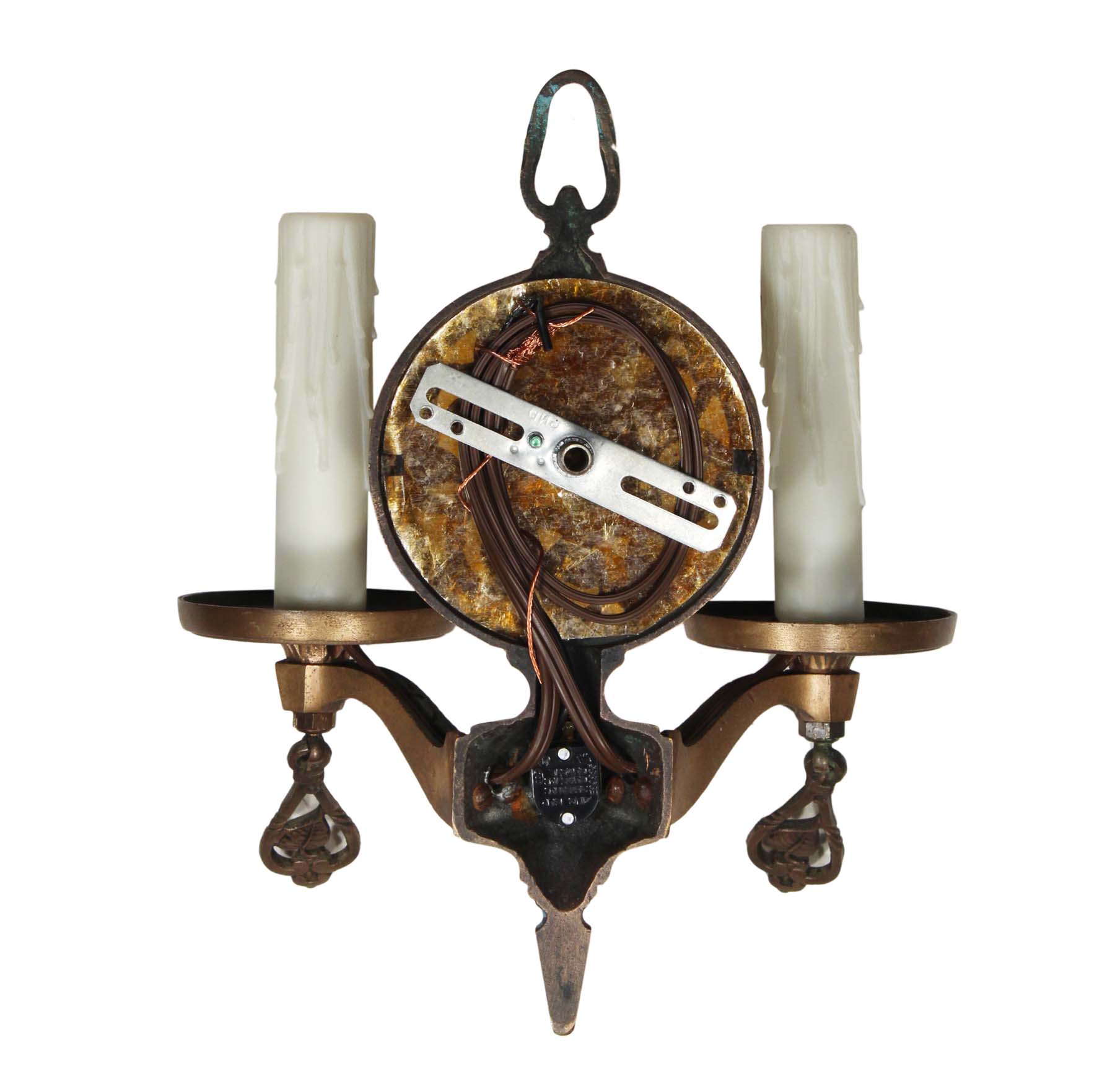 SOLD Matching Antique Cast Bronze Sconces with Mica, c. 1920s -68561