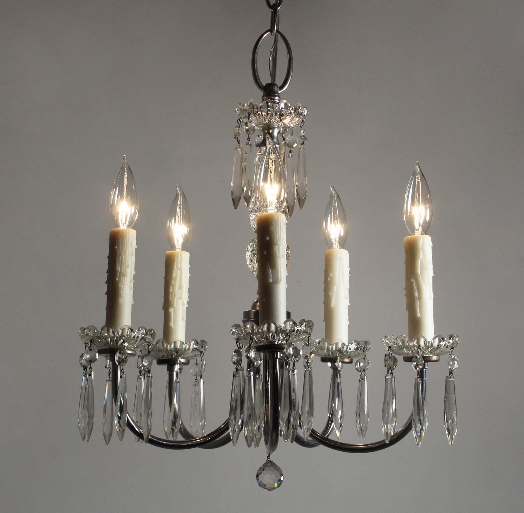 SOLD Antique Five-Light Chandelier with Prisms, Early 1900’s-68765