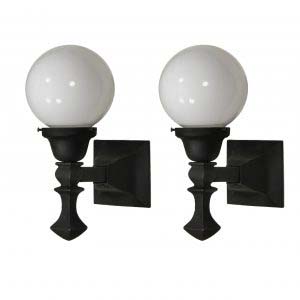 Pair of Antique Exterior Sconces with Glass Globes