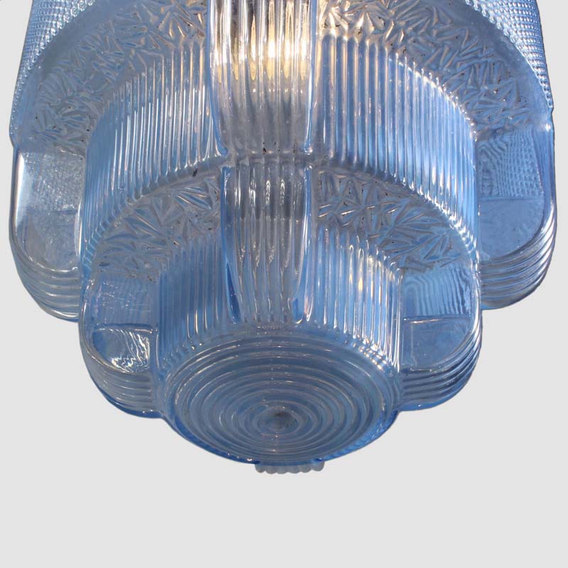 Magnificent Antique Art Deco Skyscraper Pendant Light With Blue Glass