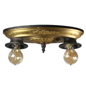 Two-Tone Flush Mount with Exposed Bulbs, Antique Lighting