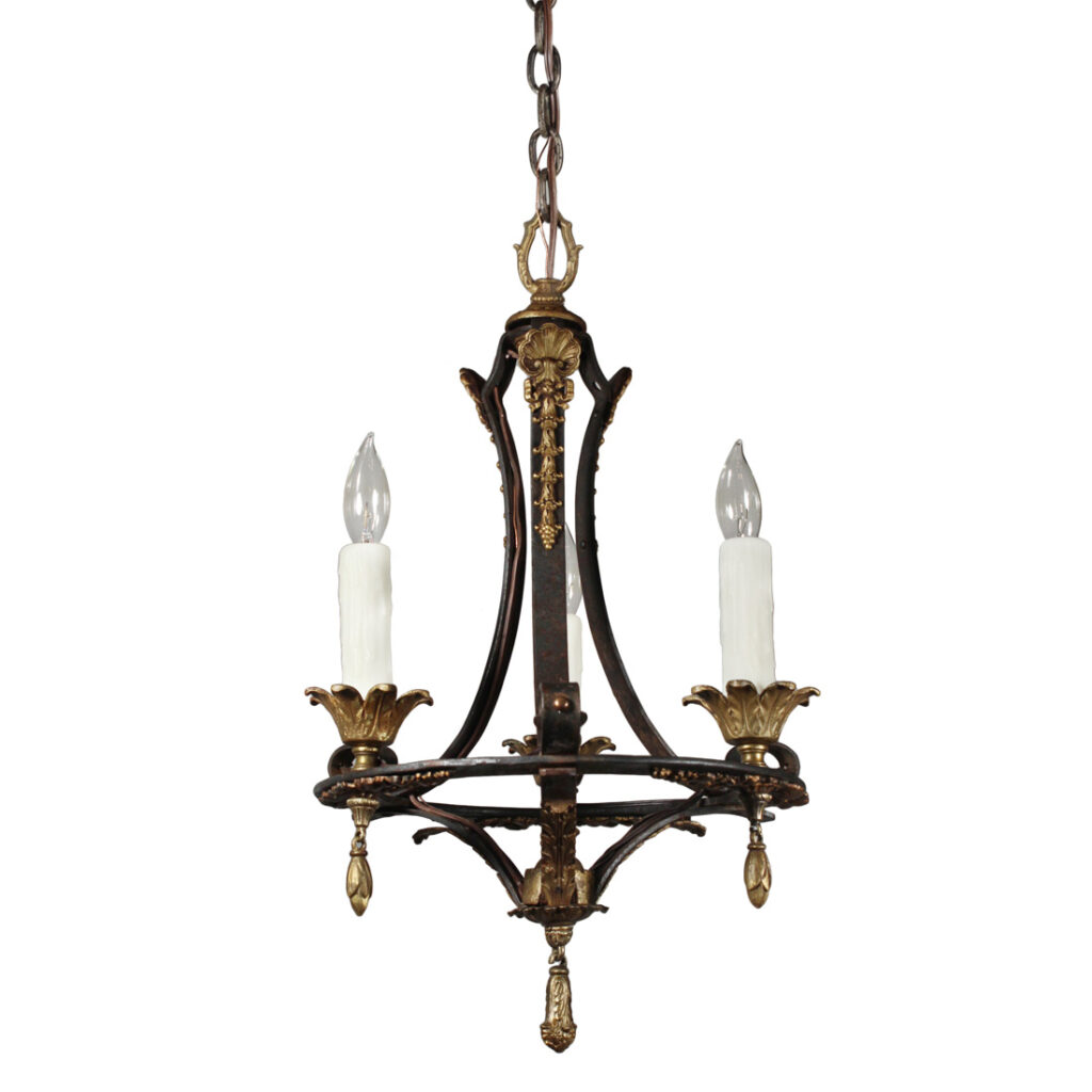 Antique Cast Iron Three-Light Tudor Chandelier, 1920’s