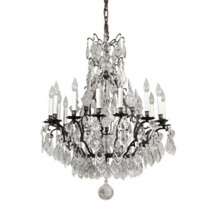 Large Antique Neoclassical Chandelier with Crystal Prisms