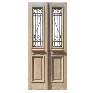 Salvaged Pair of Antique 44” French Colonial Doors with Iron Inserts