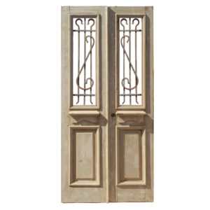 Pair of Antique 44” French Colonial Doors with Iron Inserts
