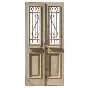 Pair of Salvaged 44” French Colonial Doors with Iron Inserts