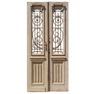 Pair of Antique 42” French Colonial Doors with Iron Inserts