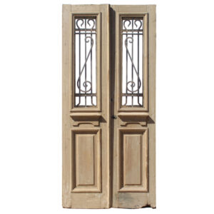 Pair of Reclaimed 44” French Colonial Doors with Iron Inserts