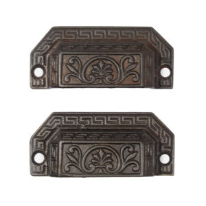 Pair of Reclaimed Cast Iron Decorative Bin Pulls, Pat. 1873