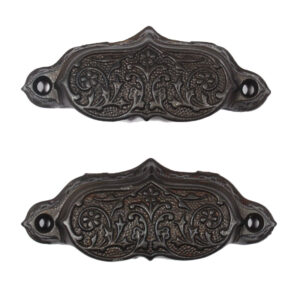 Antique Pair of Cast Iron Decorative Bin Pulls