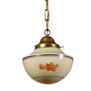 Antique Pendant Light with Hand Painted Shade, Flowers