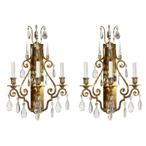 Pair of Vintage Brass Sconces with Prisms