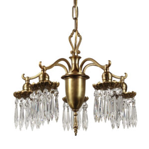 Antique Brass Chandelier with Prisms, Early 1900’s