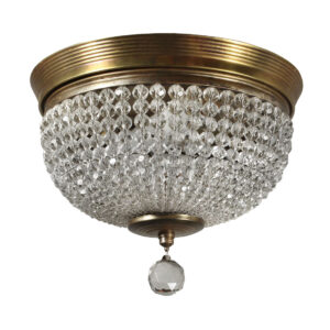 Antique Brass Flush Mount Beaded Basket Chandelier