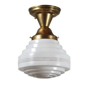 Brass Flush Mount Light with Glass Shade, Antique Lighting