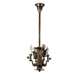 Antique Brass Gas & Electric Chandelier, c. 1900