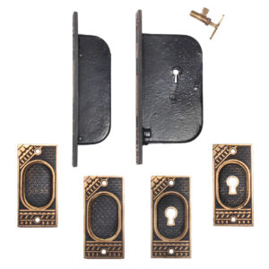 Antique Pocket Door Hardware Set for Double Doors, Penn Hardware