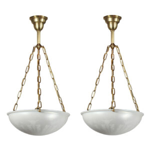 Matching Antique Calcite Inverted Dome Chandeliers by Steuben