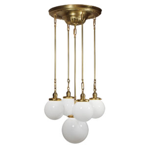 Semi Flush-Mount Chandelier with Ball Shades, Antique Lighting