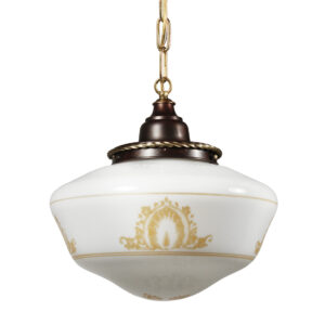 Antique Neoclassical Pendant Light Fixture with Original Glass Shade