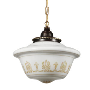 Antique Pendant Light Fixture with Original Glass Shade, Neoclassical Lighting