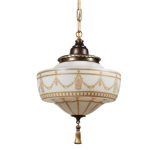 Antique Neoclassical Pendant Light Fixture, Original Glass Shade