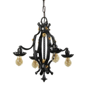 Antique Two-Tone Chandelier with Exposed Bulbs, c. 1930