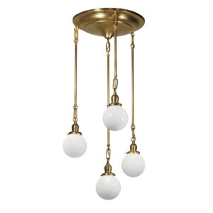 Antique Semi Flush-Mount Chandelier with Ball Shades, Early 1900’s