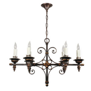 French Vintage Cast Iron Six-Arm Chandelier