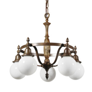 Bronze Chandelier with Ball Shades, Antique Lighting