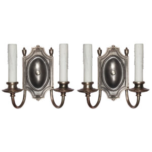 Pair of Antique Double Arm Sconces by Empire, Silver Plate