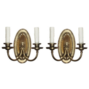 Pair of Antique Double Arm Brass Neoclassical Sconces, c. 1920