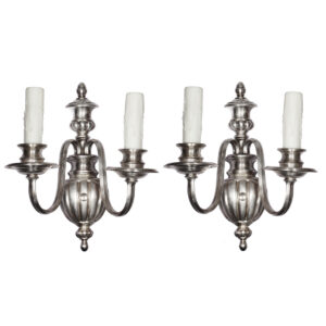 Pair of Antique Silver Plate Double-Arm Sconces, Early 1900’s