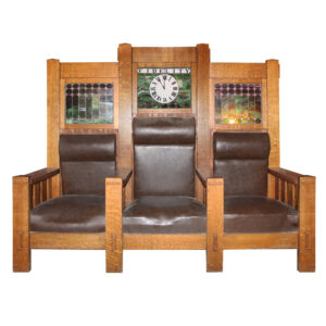 Antique Elk Lodge Chair Set with Stained Glass, “Fidelity”