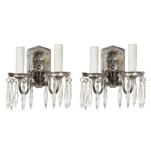 Pair of Antique Silver Plated Sconces with Prisms