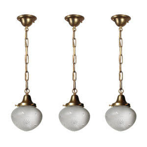 Petite Antique Pendant Light Fixtures with Frosted Glass Shades, Early 1900’s